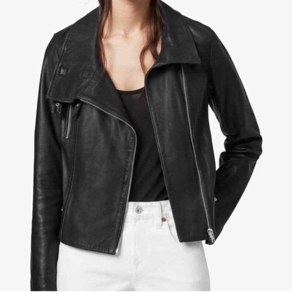 ALL SAINTS - Ladies Bales Leather Biker Jacket - Buckle Collar - US2 UK6